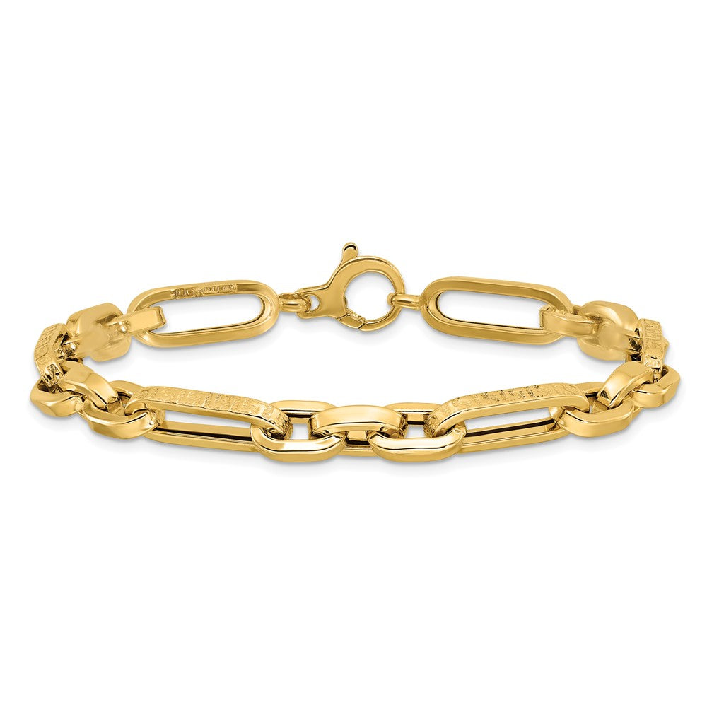 14K Polished and Textured Design Fancy Link Bracelet