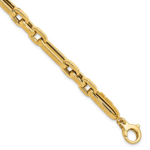 14K Polished and Textured Design Fancy Link Bracelet
