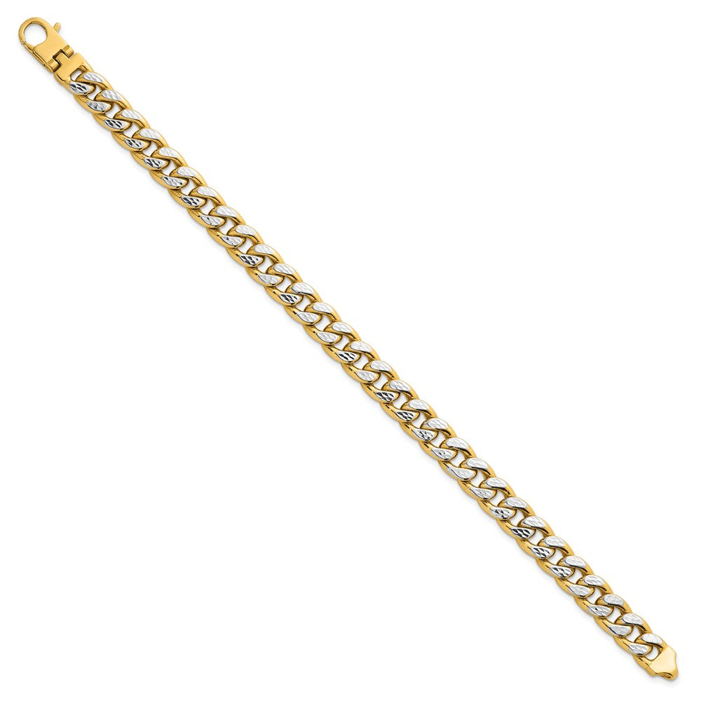 14k w/White Rhodium Pave Flat Curb Chain 8.5mm Men's Bracelet