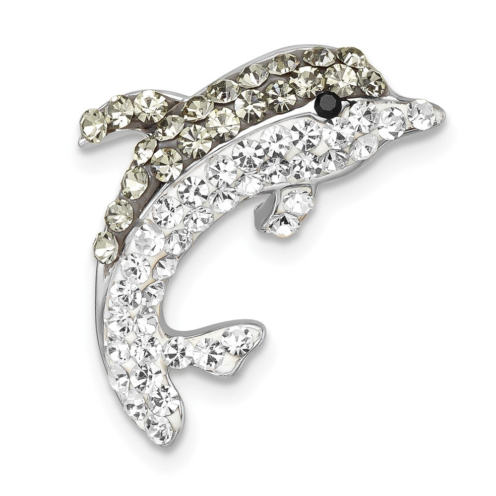 Sterling Silver Rhodium-Plated Polished Crystal Dolphin Chain Slide