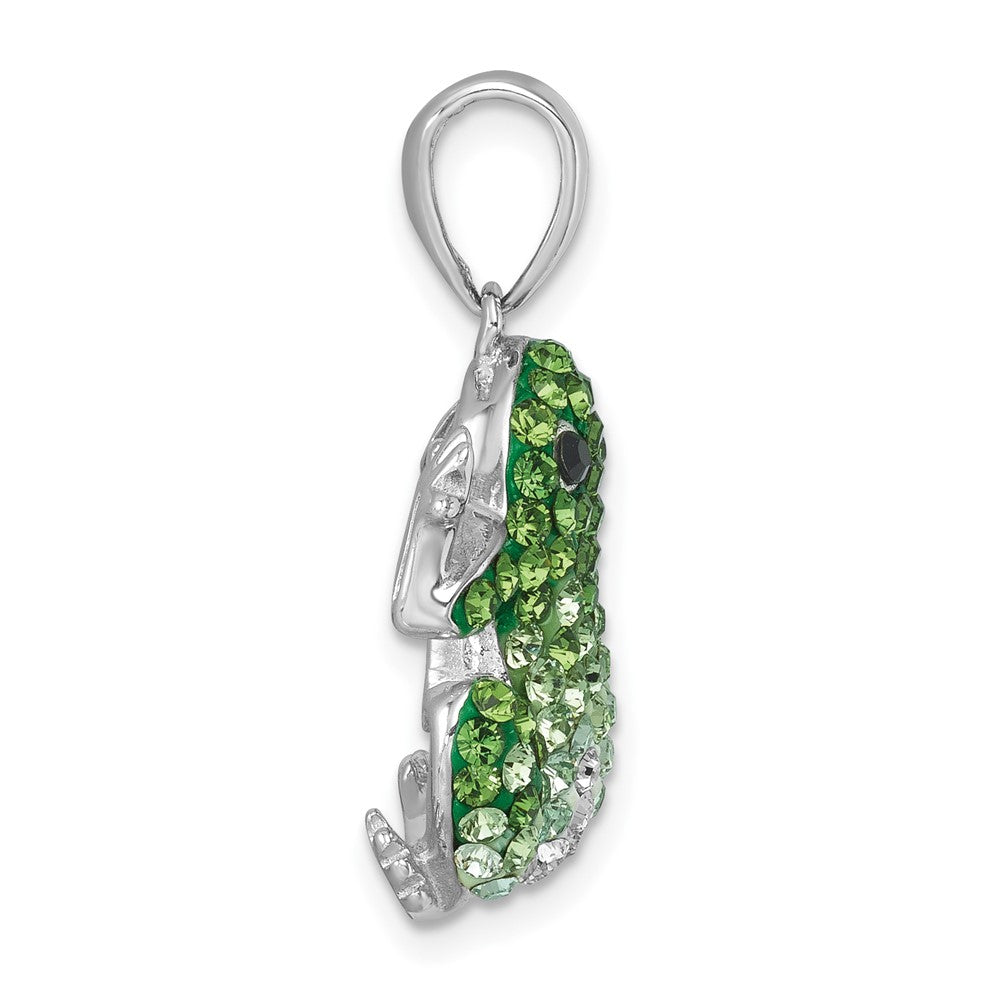 Sterling Silver Rhodium-plated Polished Crystal Frog Pendant