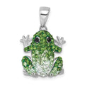 Sterling Silver Rhodium-plated Polished Crystal Frog Pendant