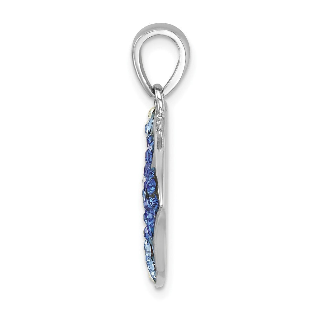 Sterling Silver Rhodium-Plated Blue & White Crystal Angel Fish Pendant