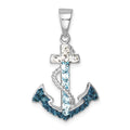 Sterling Silver Rhodium-Plated Polished Crystal Anchor Pendant
