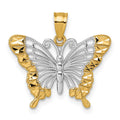 14k & Rhodium Diamond Cut Polished Butterfly Pendant