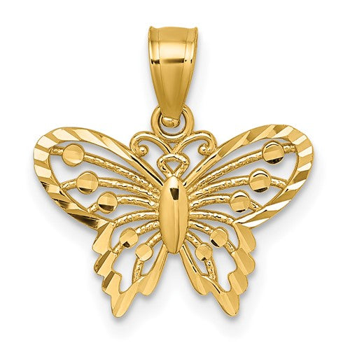 14k Polished and Diamond Cut Polished Butterfly Pendant