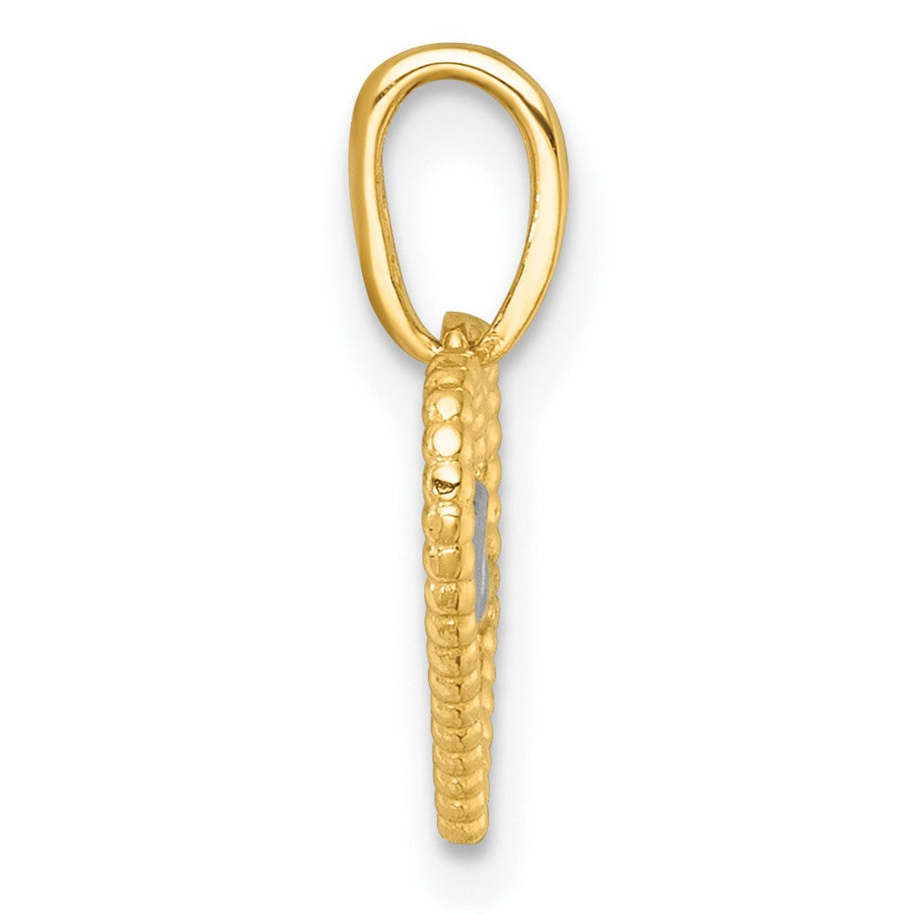 14k with White Rhodium Polished Waves In Heart Charm