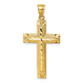 14K Polished Diamond-cut Textured Fancy Cross Pendant