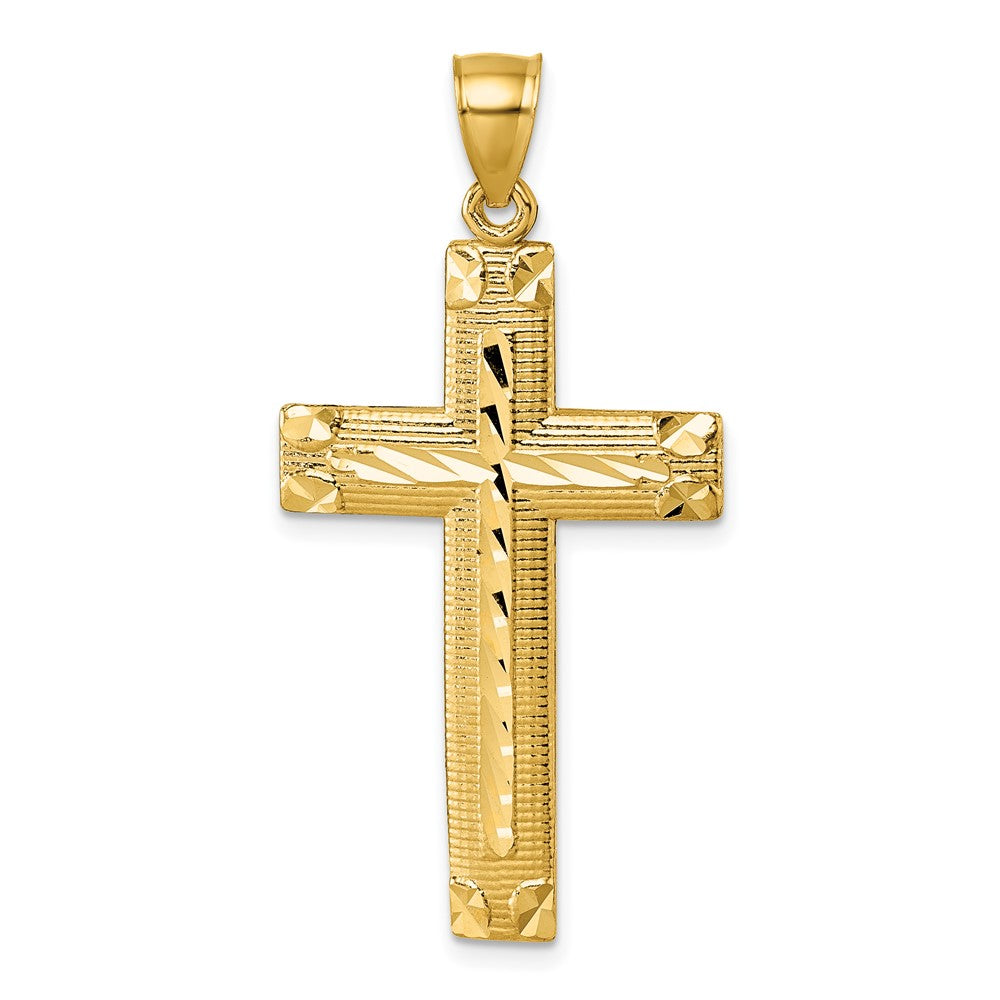 14K Polished Diamond-cut Textured Fancy Cross Pendant