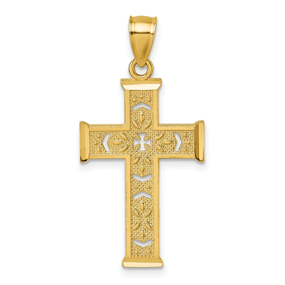 14k Polished Diamond-cut Textured Fancy Cross Pendant