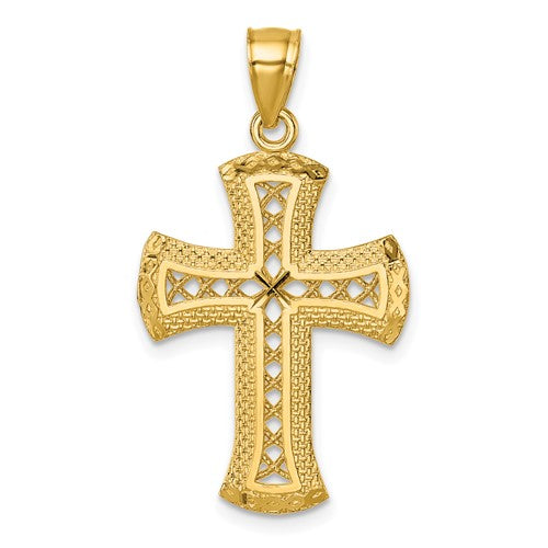 14k Polished Diamond-cut Textured Fancy Cross Pendant