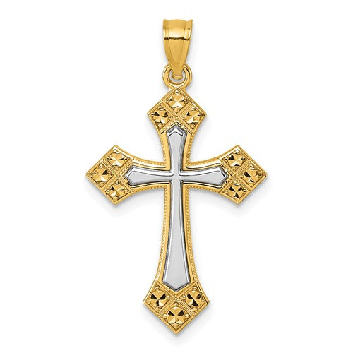 14k Two-tone Diamond Cut Polished Cross Pendant