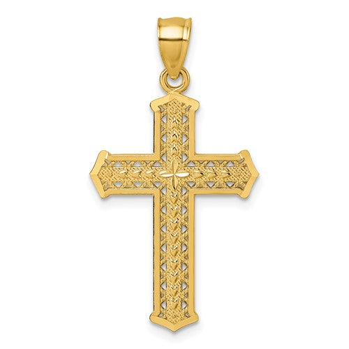 14k Polished Diamond-cut Textured Fancy Cross Pendant