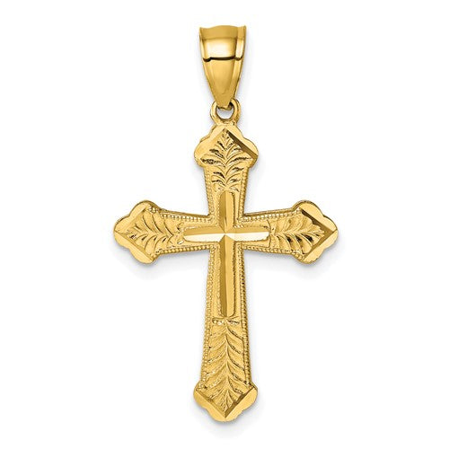 14k Polished Diamond-cut Textured Fancy Cross Pendant