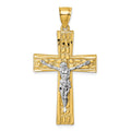 14k w/Rhodium  Polished and Diamond-cut Crucifix Pendant