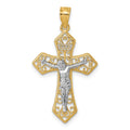 14k Two-tone Polished and Beaded Fancy Crucifix Pendant