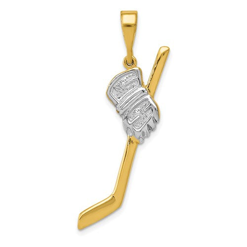 14K w/Rhodium Solid Polished Hockey Stick Pendant