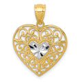 14K and White Rhodium Polished Diamond-cut Filigree Heart Pendant