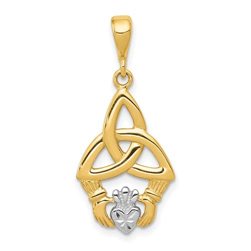 14K Rhodium Diamond-cut Claddagh Pendant