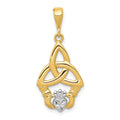 14K Rhodium Diamond-cut Claddagh Pendant
