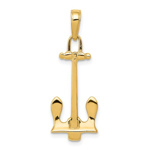 14K  3D Navy Anchor Pendant