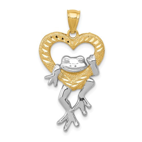 14k and Rhodium D/C Frog in Heart Pendant