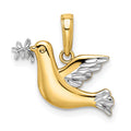 14k White Rhodium Polished Diamond-cut Dove Charm