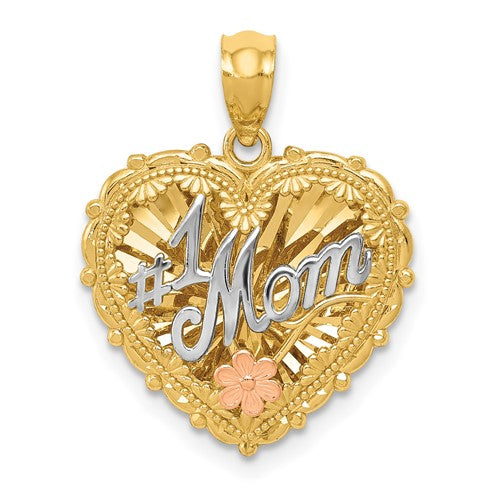 14k Tri-color Polished #1 MOM Shadowbox Pendant