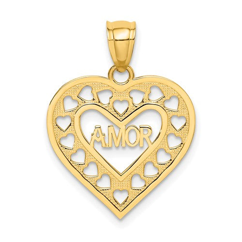 14k AMOR  in Cut-out Heart Charm