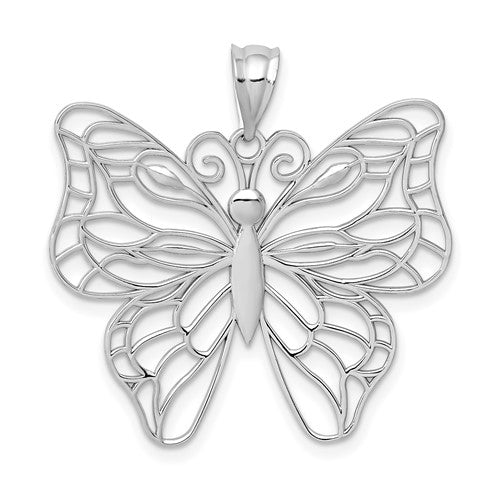 14k White Gold Polished Large Butterfly Pendant