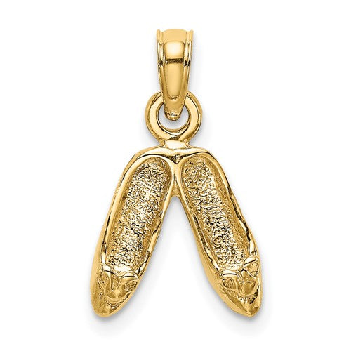 14K Gold 3D Polished Textured Ballerina Slippers Charm