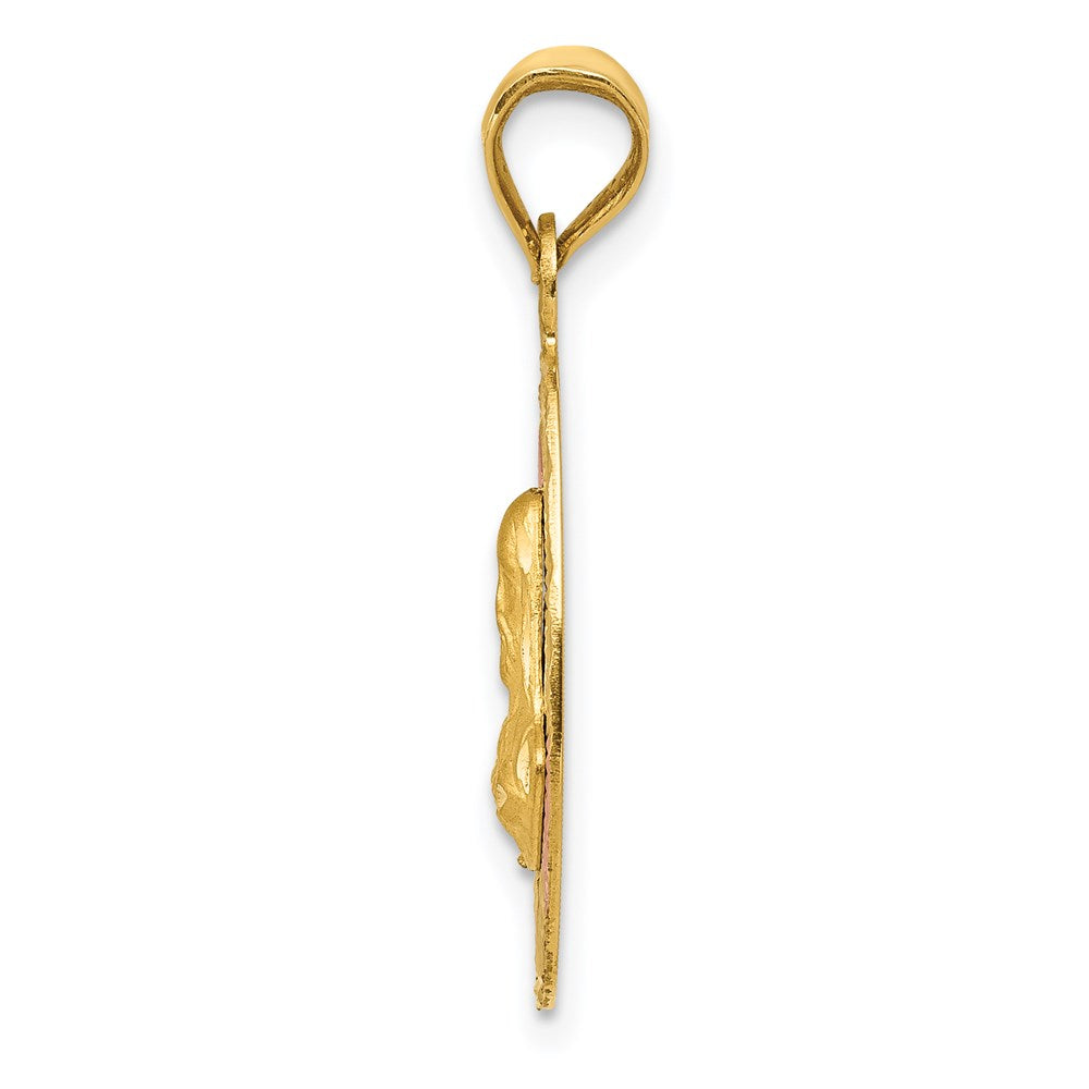 14K w/Rose and White Rhodium D/C Sagrado Corazon Oval Pendant