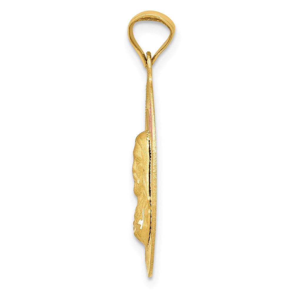 14K w/Rose and White Rhodium D/C Sagrado Corazon Oval Pendant
