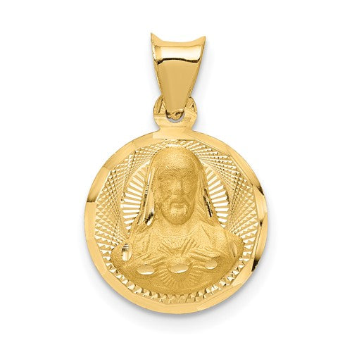 14K Polished D/C Sagrado Corazon Circle Pendant