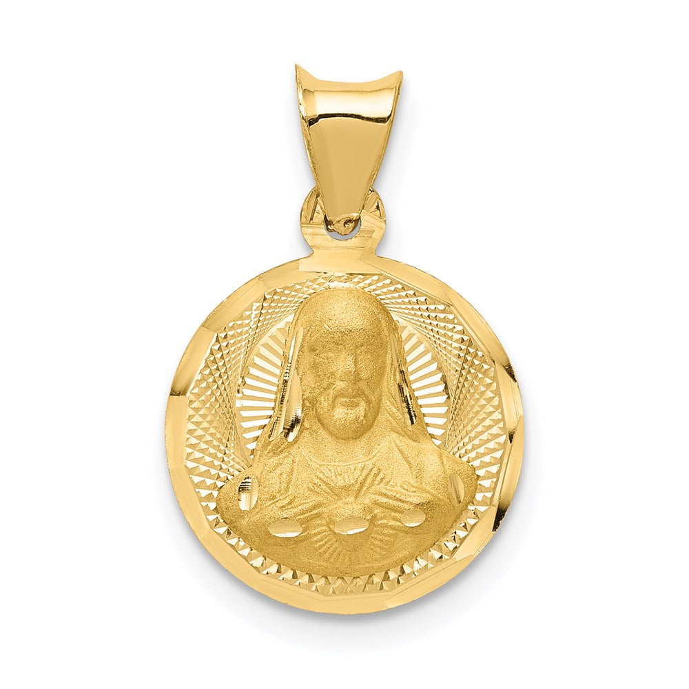14K Polished D/C Sagrado Corazon Circle Pendant