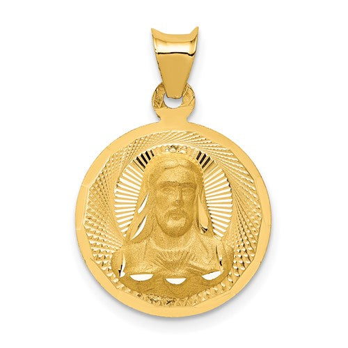 14K Polished D/C Sagrado Corazon Circle Pendant