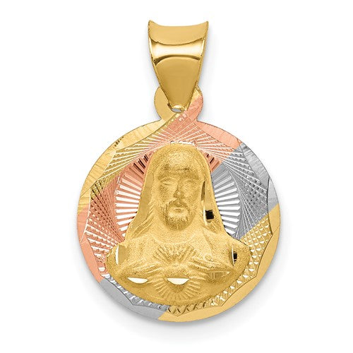 14K w/Rose and White Rhodium D/C Sagrado Corazon Pendant