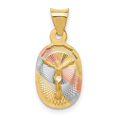 14K w/Rose and White Rhodium D/C Corpus Oval Pendant