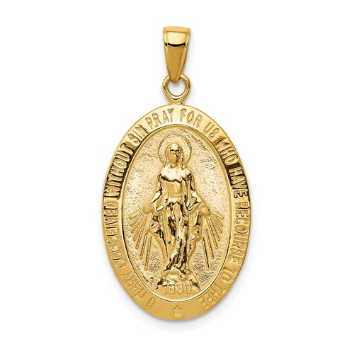 14K Gold Satin and Polished Finish Miraculous Medal Pendant