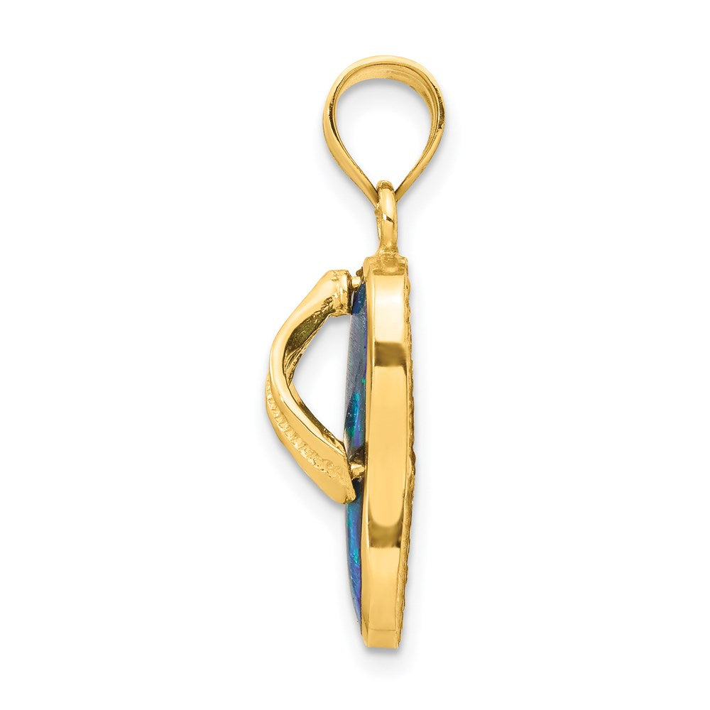 14k Polished 3D w/Created Blue Opal Flip Flop Pendant