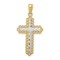 14k w/Rhodium Diamond-cut Budded Cross Pendant