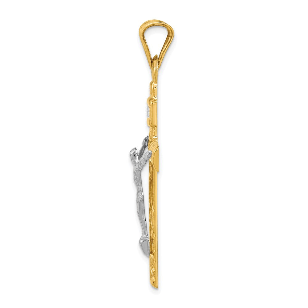 14K Two-Tone w/Rhodium Crucifix Pendant
