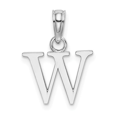 14K White Gold Polished Block Letter W Initial Pendant