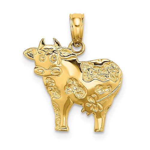 14K Polished Playful Cow Charm