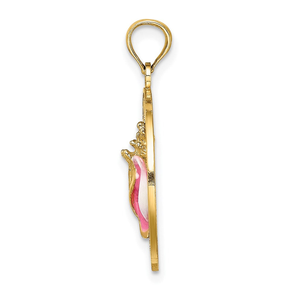 14K ANTIGUA, WI Circle w/ Enamel Conch Shell Charm