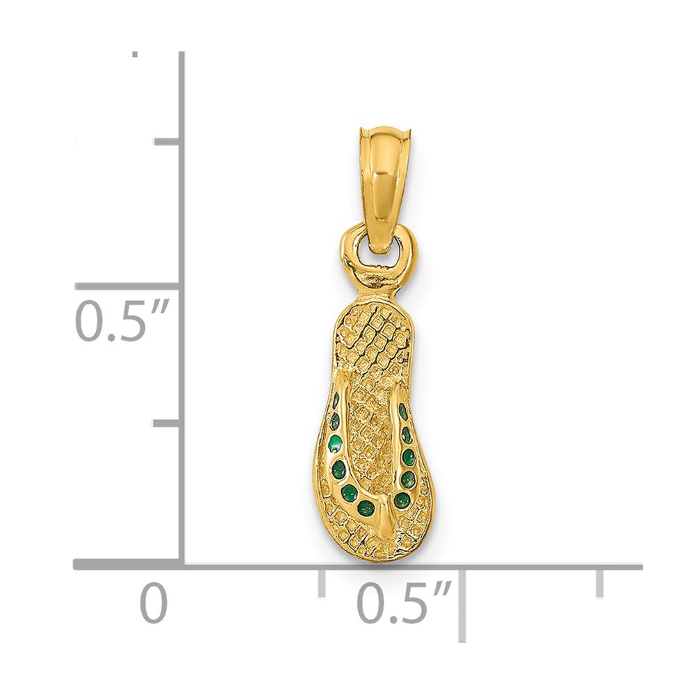 14k  3D W/ Green Enamel Single Flip-Flop Pendant