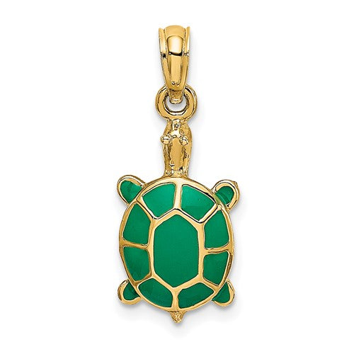 14K Green Enamel Tortoise Charm