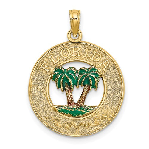 14K Florida Enamel Palm Trees Circle Charm