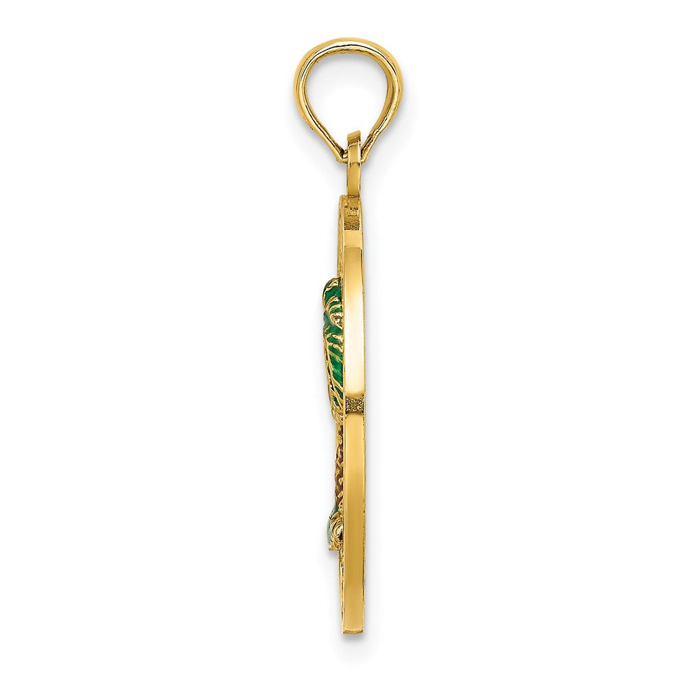 14K BLUFFTON SC Circle Enameled Palm Tree Charm