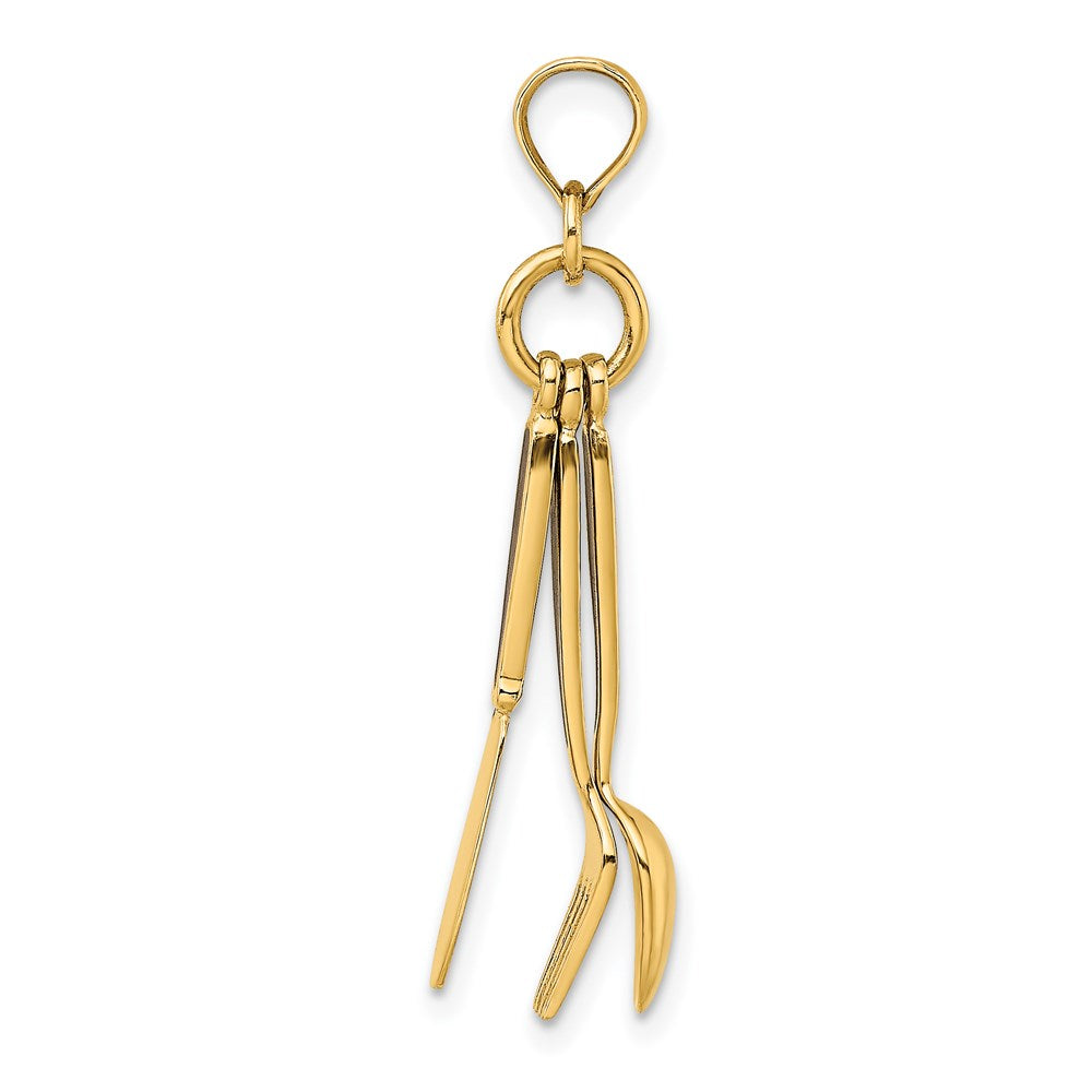 14K 3-D Enamel Knife, Fork, Spoon Moveable Charm